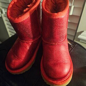 Kids UGG Classic ll Red Metallic Sparkle Boots